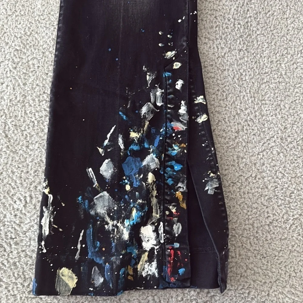 AMIRI Black Flare Wide Leg Jeans with Embellishments Paint size 38
